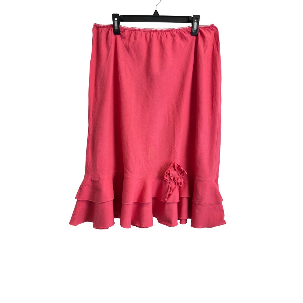 Cato Pink Linen Blend Ruffle Hem Rosette Midi Skirt Elastic Waist Womens 18/20W